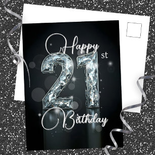 Cartão Postal Elegante Aniversário de 21 anos com Brilho de Diam