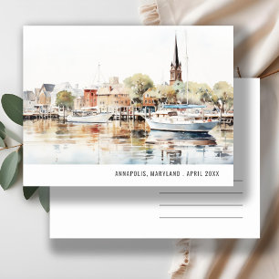 Cartão Postal Elegante Annapolis Maryland Aquarela Viagem
