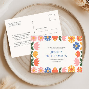 Cartão Postal Elegante Anúncio de Graduação Floral Retro