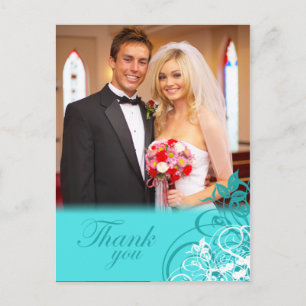 Cartão Postal Elegante aqua suga obrigado de casamento