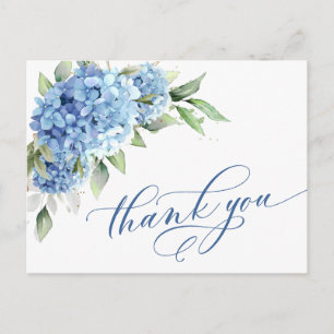 Cartão Postal Elegante Aquarela Azul Hydrangea Flor Obrigado