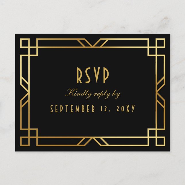 Cartão Postal Elegante Art Deco Black Dourado Frame Meal Choice  (Frente)