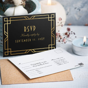 Cartão Postal Elegante Art Deco Black Dourado Frame Meal Choice