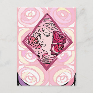 Cartão Postal Elegante Art Nouveau Rosa Mulher