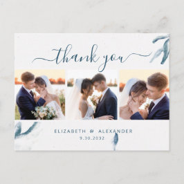 Cartão Postal Elegante azul d'água casamento 3 obrigado você