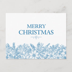 Cartão Postal Elegante Azul Floral Feliz Natal Chinoiserie
