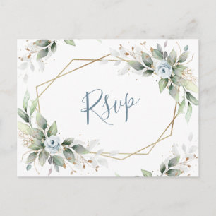 Cartão Postal Elegante Azul Verde Floral Verde Aquarela RSVP