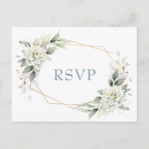 Cartão Postal Elegante Azul Verde Floral Verde Aquarela RSVP