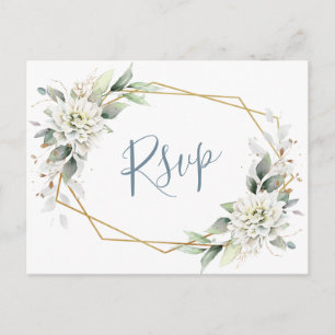 Cartão Postal Elegante Azul Verde Floral Verde Aquarela RSVP