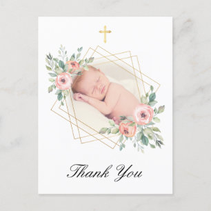 Cartão Postal Elegante Baptism Floral Obrigado
