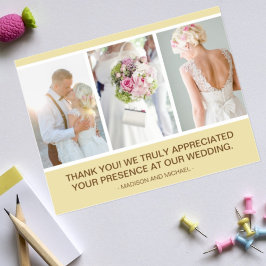 Cartão Postal Elegante Beige Wedding Photo Collage Obrigado