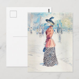Cartão Postal Elegante Belle Époque Mulher Francesa com Casaco