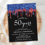 Cartão Postal Elegante Blue Black Glitter Drip 50th Birthday<br><div class="desc">Convide amigos e família para a sua festa de aniversário com estes elegantes convites de aniversário azuis, prateados e negros, e suprimentos de festa. Este elegante convite de aniversário chic apresenta 'Saúde a 50 Anos', personalize anos por 30, 40, 60, 70, 80, 90 ou qualquer idade. Este design azul e...</div>