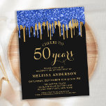 Cartão Postal Elegante Blue Dourado Glitter Drips 50 Birthday<br><div class="desc">Convide amigos e família para a sua festa de aniversário com estes elegantes convites de aniversário azuis, dourados e brilhantes pretos que usam 50º e suprimentos de festas. Este elegante convite de aniversário chic apresenta 'Saúde a 50 Anos', personalize anos por 30, 40, 60, 70, 80, 90 ou qualquer idade....</div>