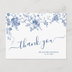 Cartão Postal Elegante Blue French Garden Floral Obrigado