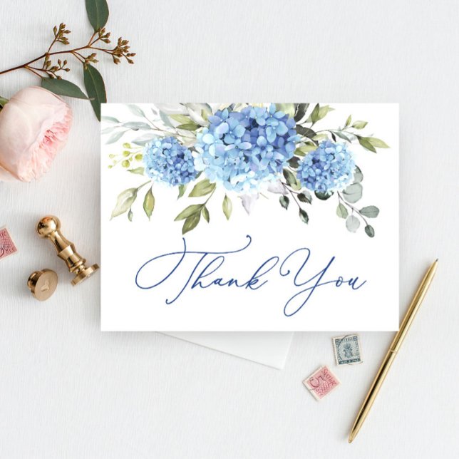 Cartão Postal Elegante Blue Hydrangea Eucalyptus Flower Obrigado (Criador carregado)
