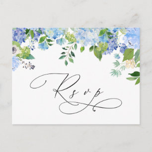Cartão Postal Elegante Blue Hydrangea Watercolor Casamento RSVP
