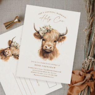 Cartão Postal Elegante Boho Highland Cow Chá de Noiva