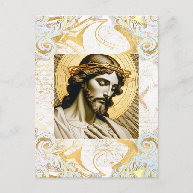Cartão Postal Elegante, branco e Dourado Jesus, cristão inspirad (Frente)