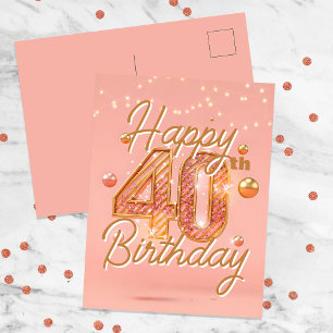Cartão Postal Elegante Brilho Suave Rosa e Dourado Aniversário d