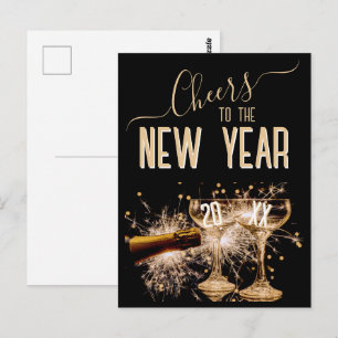 Cartão Postal Elegante “Brindemos ao Ano Novo”