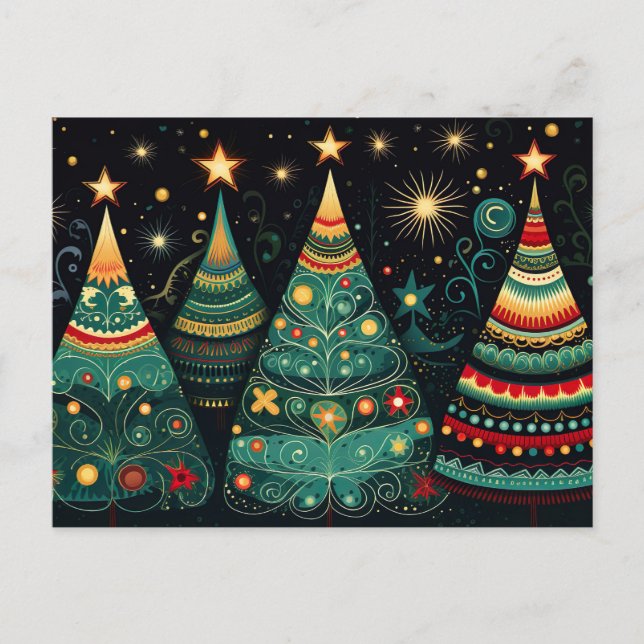 Cartão Postal Elegante bunte Weihnachtsbäume  (Frente)
