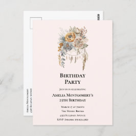 Cartão Postal Elegante Buquê de Flor com Dreamcatcher Birthday