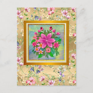 Cartão Postal Elegante Buquê de Flores Botânicas de Aquarela de
