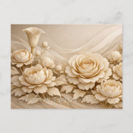 Cartão Postal Elegante Buquê de Flores de Papel Bege