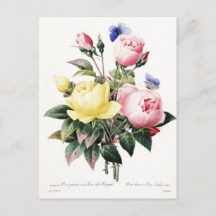 Cartão Postal Elegante Buquê de Rosas em Aquarela Vintage Botâni
