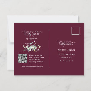 Cartão Postal Elegante Burgundy Green deixa endereço de código Q