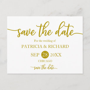 Cartão Postal Elegante Caligrafia Dourada de Casamento Save The 