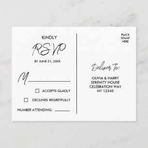 Cartão Postal Elegante cartão-postal de RSVP preto e branco mode