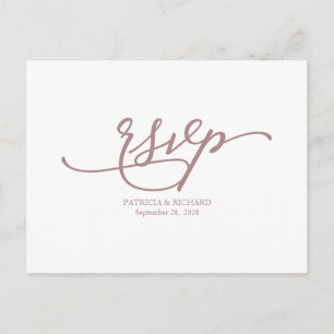 Cartão Postal Elegante Casamento Caligrafia em Dourado Rosa RSVP