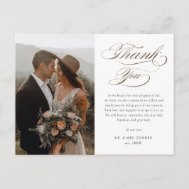Cartão Postal Elegante Casamento Dourado de Script Obrigado