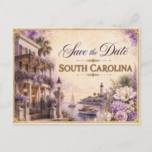 Cartão Postal Elegante Casamento em South Carolina Salve a Data