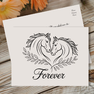 Cartão Postal Elegante Casamento Rústico de Cavalos no País Ocid