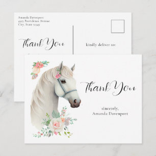 Cartão Postal Elegante Cavalo Branco Boho Floral Obrigado