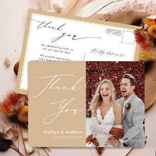 Cartão Postal Elegante Chic Casamento Bege Poético Obrigado
