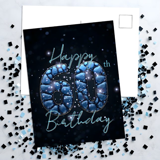 Cartão Postal Elegante Chic Safira Azul e Preto 60º Aniversário (Criador carregado)