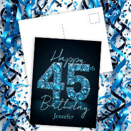 Cartão Postal Elegante Chic Sapphire Blue e Black 45º aniversári