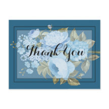 Elegante Chique azul floral Obrigada