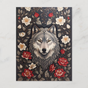 Cartão Postal Elegante Cinza Wolf Floral