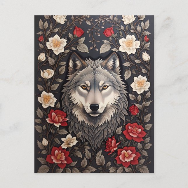 Cartão Postal Elegante Cinza Wolf Floral (Frente)