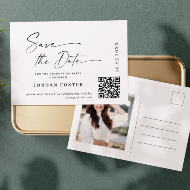 Cartão Postal Elegante código QR de salvar data de formatura com (Criador carregado)
