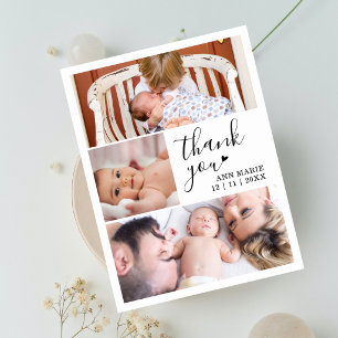 Cartão Postal Elegante Colagem de 3 Fotos Obrigada Chá de Bebê