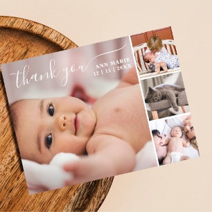 Cartão Postal Elegante Colagem de 4 Fotos Obrigada Chá de Bebê
