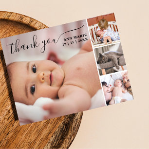 Cartão Postal Elegante Colagem de 4 Fotos Obrigada Chá de Bebê