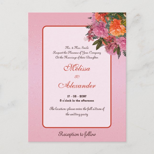 Cartão Postal Elegante cor-de-rosa floral simples (Frente)