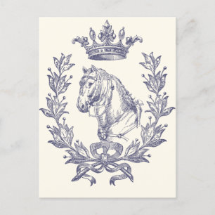 Cartão Postal Elegante Coroa de Cavalos Azuis Vintage com Arco d